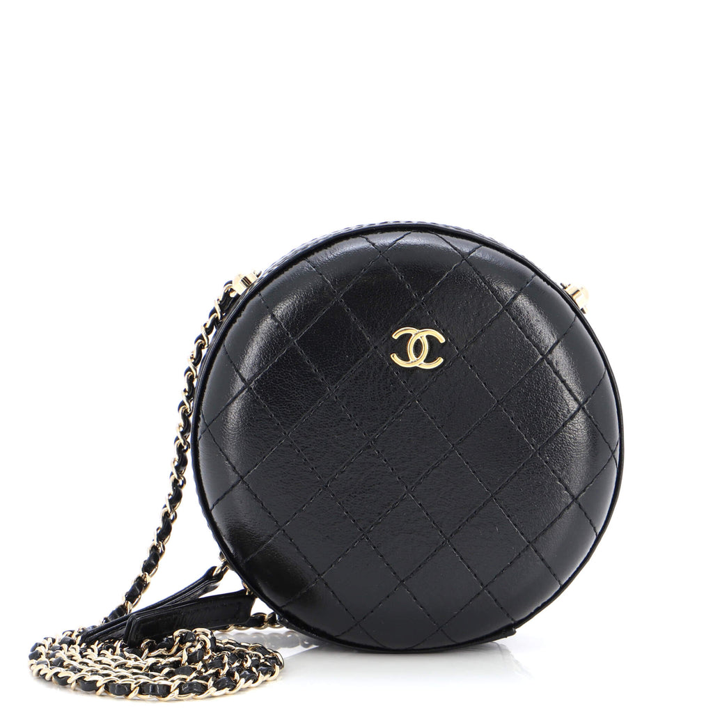 Chanel Round Chain Crossbody Bag Stitched Calfskin Small Black 214954174