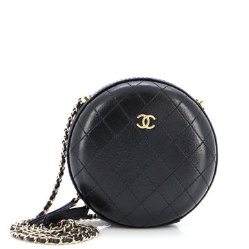 Chanel Round Chain Crossbody Bag Stitched Calfskin Small