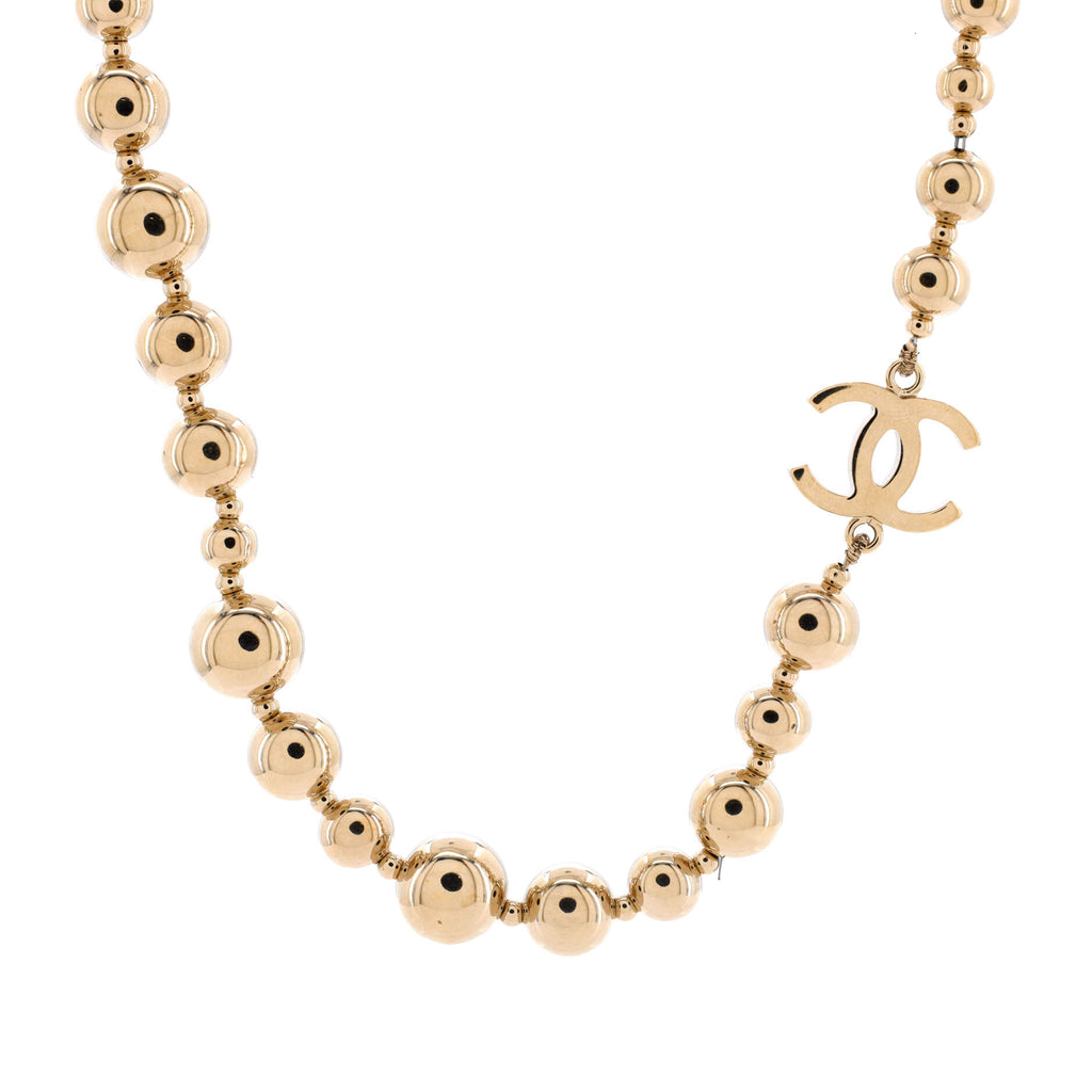 Chanel CC Bead Station Necklace Metal Gold 214954177