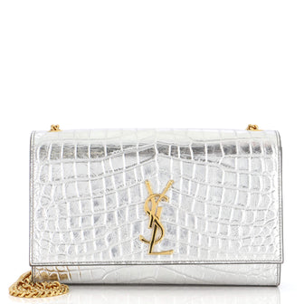 Saint Laurent Classic Monogram Crossbody Bag Crocodile Embossed Leather Large