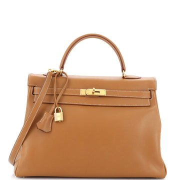 Hermes Kelly Handbag Brown Gulliver with Gold Hardware 35