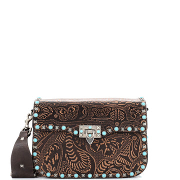 Valentino Garavani Rolling Rockstud Crossbody Bag Santeria Embossed Leather with Cabochons Medium