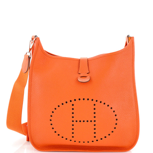 HERMES Evelyne Gen III GM Clemence Leather Crossbody Bag Orange