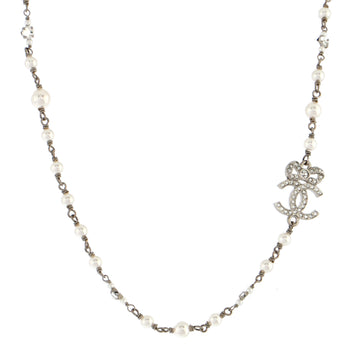 Chanel CC Bow Station Necklace Faux Pearls and Metal with Crystals