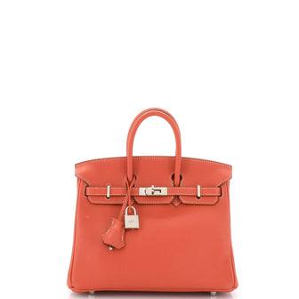 Hermes Birkin Handbag Orange Swift with Palladium Hardware 25