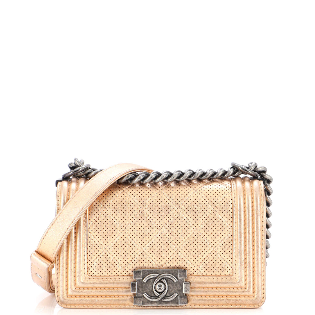 Chanel Boy Flap Bag Quilted Metallic Perforated Calfskin Small Rose gold  21495496