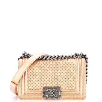 Chanel Boy Flap Bag Quilted Metallic Perforated Calfskin Small