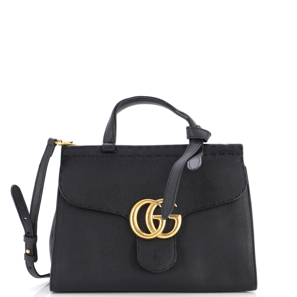 Gg marmont flap leather crossbody bag Gucci Black in Leather - 31242489