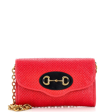 Gucci Horsebit 1955 Curved Flap Shoulder Bag Raffia Small