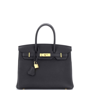 Hermes Birkin Handbag Black Togo with Gold Hardware 30