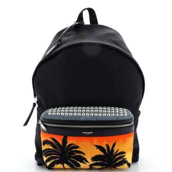 Saint Laurent City Backpack Printed Canvas with Studded Denim Medium