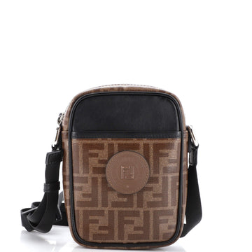 Fendi FF Logo Stamp Zip Crossbody Bag Zucca Coated Canvas Mini