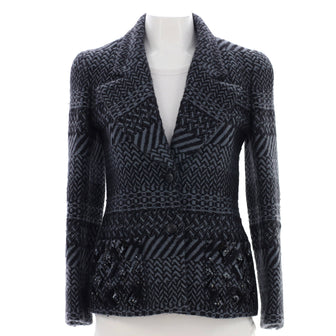 Chanel Women's Blazer Printed Wool with Sequin Embellished Detail