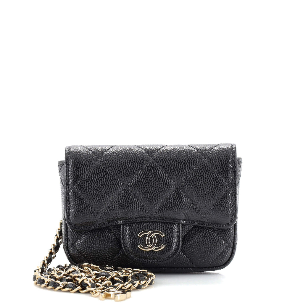 Chanel Black Quilted Caviar Leather Mini Classic Flap Chain Belt