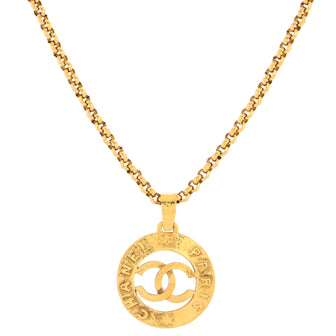 Chanel Vintage CC Round Cut-Out Pendant Necklace Metal