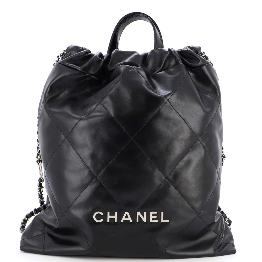 CHANEL Shiny Calfskin Quilted Chanel 22 Backpack Black 980392