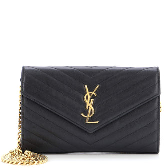 Saint Laurent Classic Monogram Wallet on Chain Matelasse Chevron Leather Medium