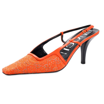 Gucci Women's Slingback Pumps Crystal GG Embellished Canvas