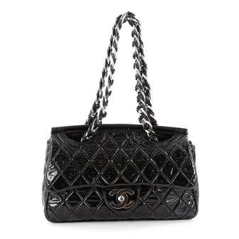 Chanel Day Glow Shoulder Bag Quilted Patent Medium Black