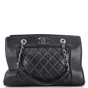 Chanel Mademoiselle Vintage Shopping Tote Quilted Sheepskin Medium Black  2151071