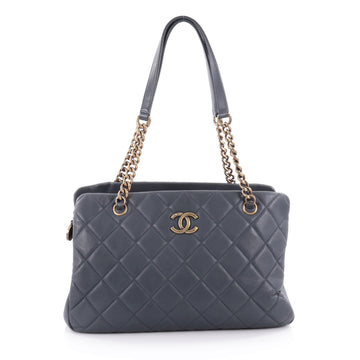 Chanel CC Crown Tote Quilted Leather Medium Blue