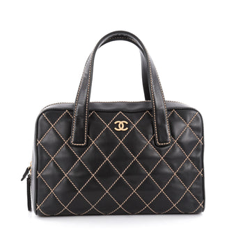 Chanel Surpique Zip Around Satchel Quilted Leather Large Black