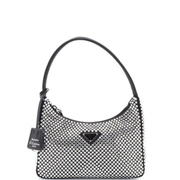 Prada Re-Edition 2000 Hobo Crystal Embellished Satin Mini