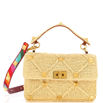 Valentino Garavani Roman Stud Flap Bag Woven Raffia Medium