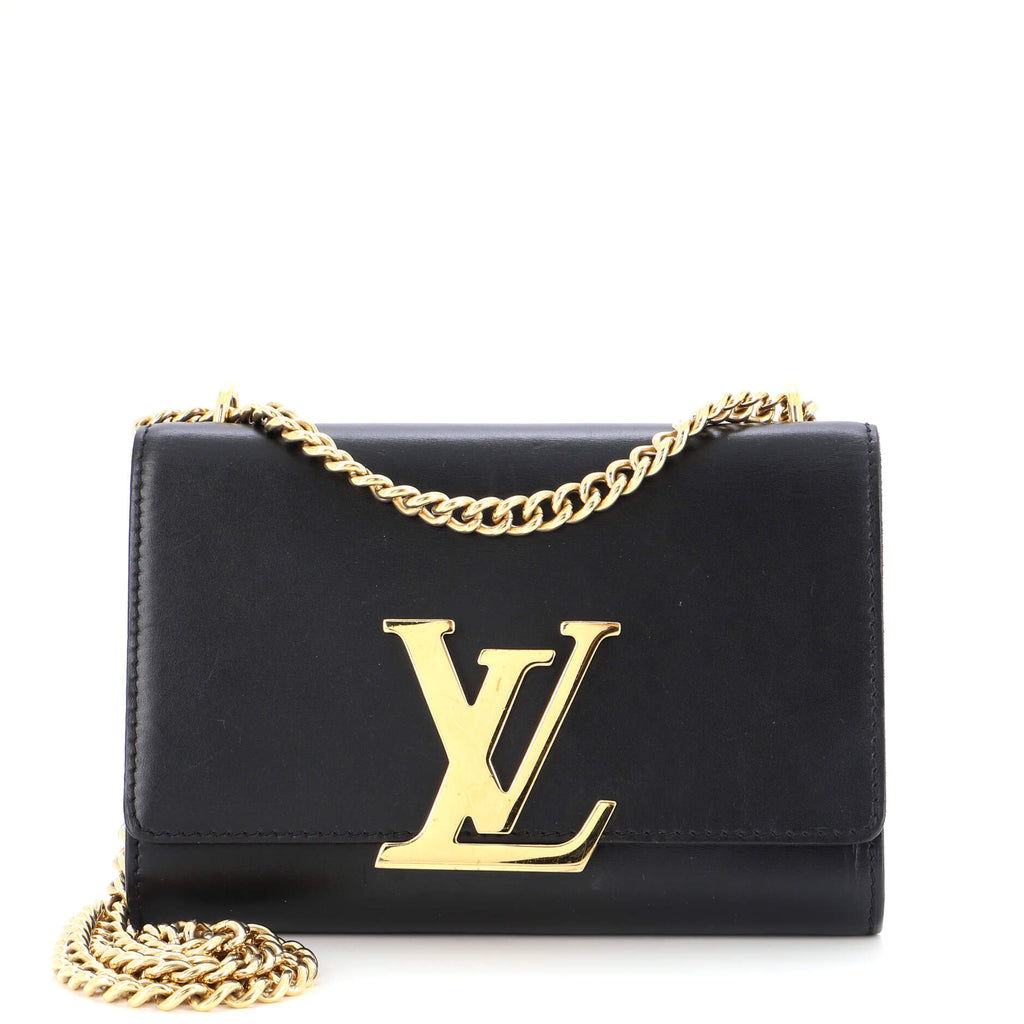 Pre-owned Louis Vuitton Black Leather Chain Louise Mm Bag