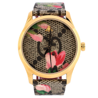 Gucci G-Timeless Quartz Watch PVD Stainless Steel and Blooms Print GG Coated Canvas 38