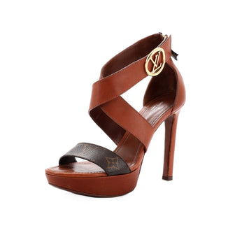 Louis Vuitton Women's Horizon Slingback Heeled Sandals Leather with Monogram Canvas