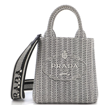 Prada Logo Strap Bucket Tote Jacquard Small
