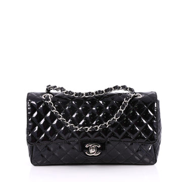 Chanel Secret Label Flap Bag Quilted Patent Jumbo Black