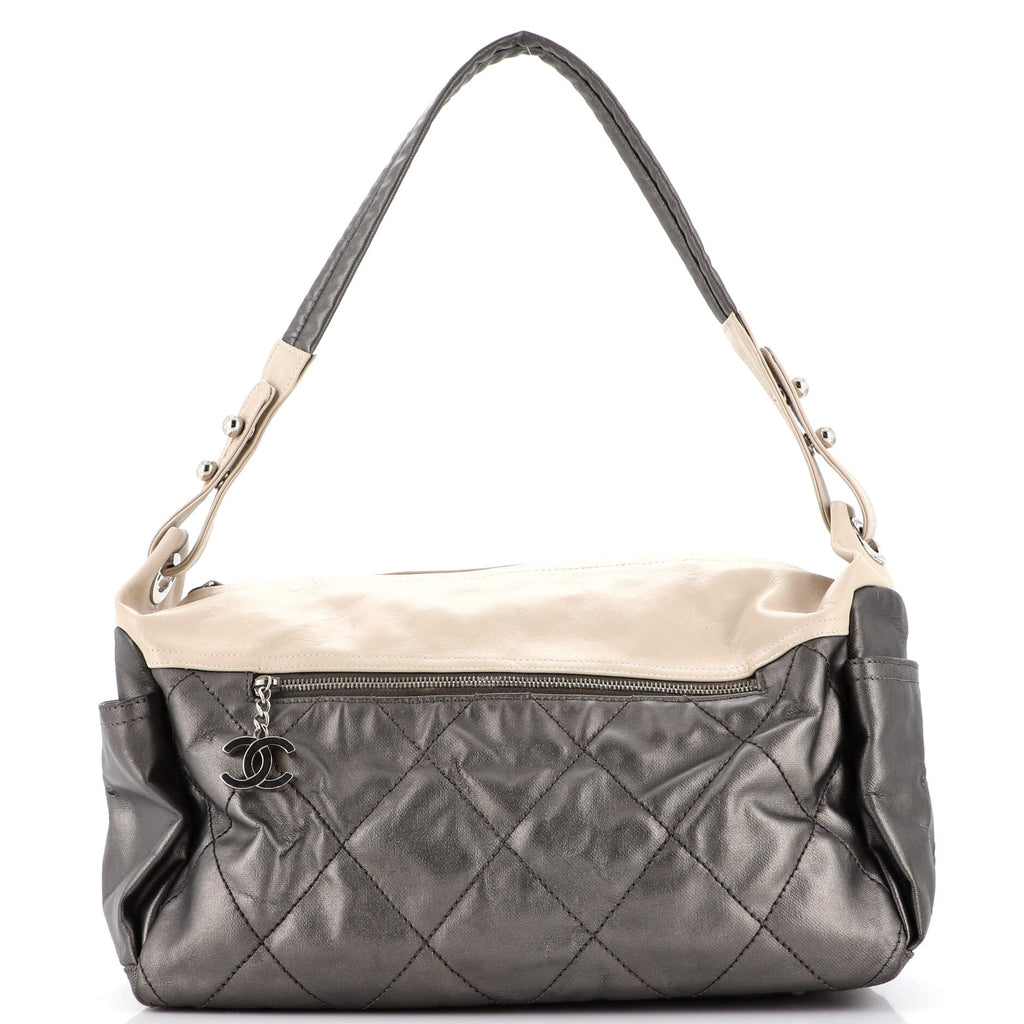Chanel Biarritz Hobo Quilted Coated Canvas Large Gray 2152711