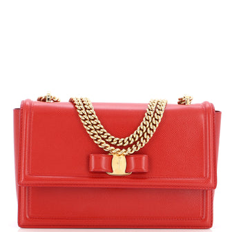 Salvatore Ferragamo Vara Bow Chain Flap Bag Leather Medium