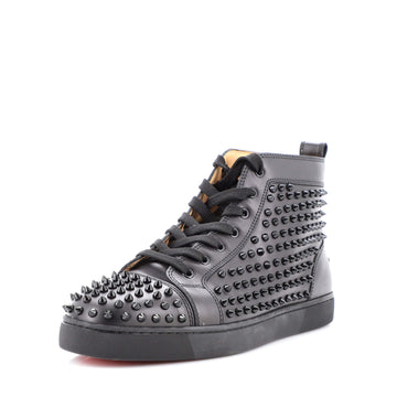 Christian Louboutin Men's Louis Spikes Flat High-Top Sneakers Studded Leather