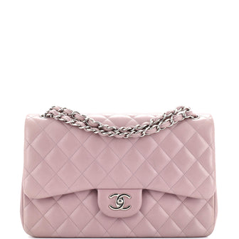 Chanel Classic Double Flap Bag Quilted Lambskin Jumbo Purple 2153021