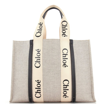 Chloe Woody Tote Canvas with Leather Large