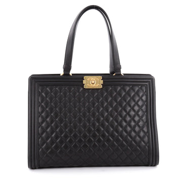 Chanel Boy Shopping Tote Quilted Lambskin Large Black