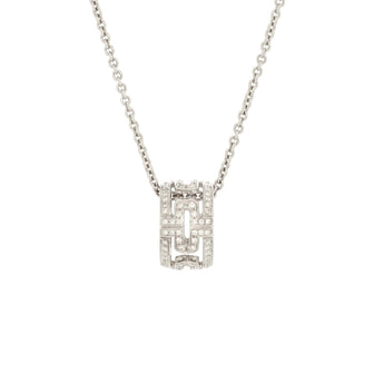 Bvlgari Parentesi Ring Pendant Necklace 18K White Gold with Pave Diamonds