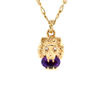 Gucci Lion Head Necklace 18K Yellow Gold with Amethyst and Diamonds
