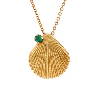 Tiffany & Co. Shell Pendant Necklace 18K Yellow Gold with Emerald