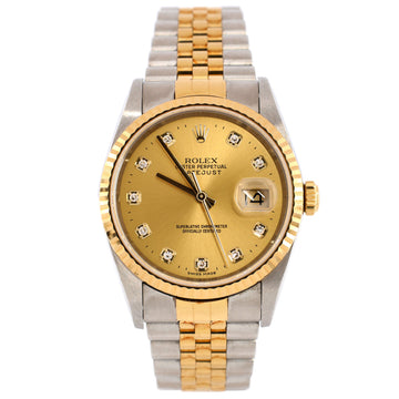 Rolex Oyster Perpetual Datejust Automatic Watch Stainless Steel and Yellow Gold with Diamond Markers 36