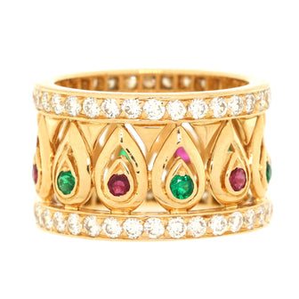 Cartier Tanjore Band Ring 18K Yellow Gold with Rubies, Emeralds and Pave Diamonds