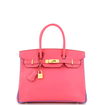 Hermes Birkin Handbag Bicolor Chevre Mysore with Gold Hardware 30