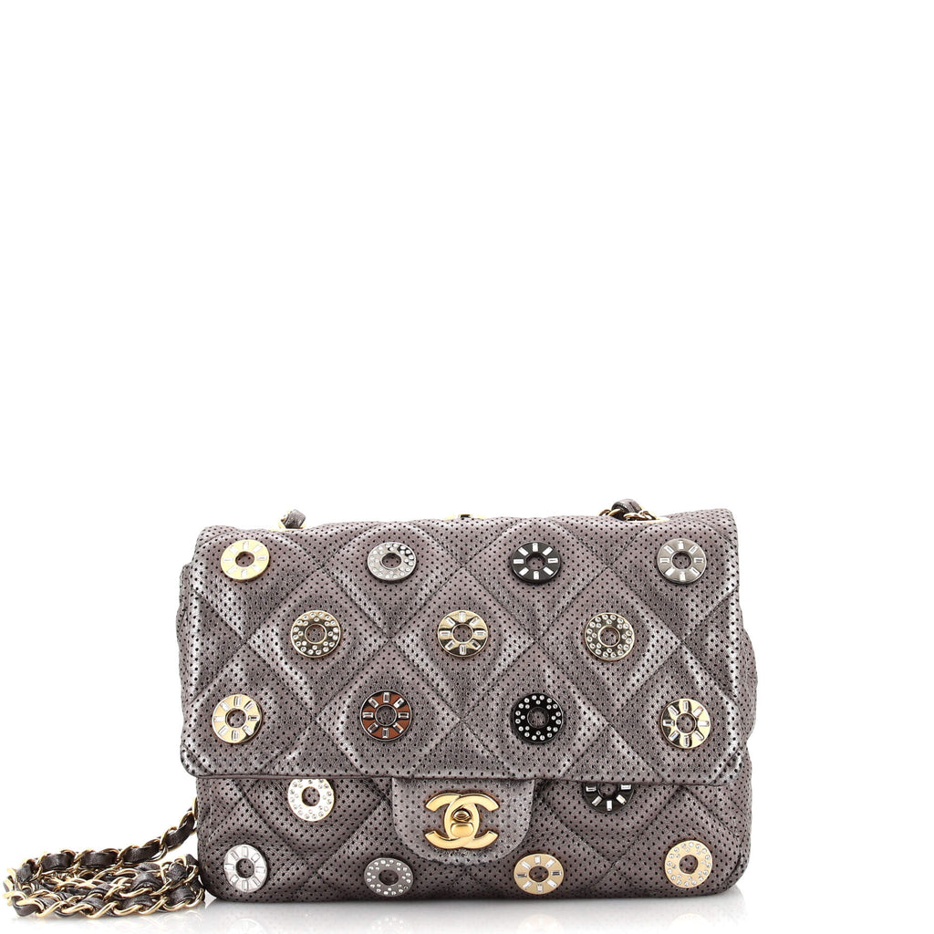 Chanel Paris-Dubai Medals Flap Bag Embellished Quilted Perforated Lambskin  Medium Silver 21548232