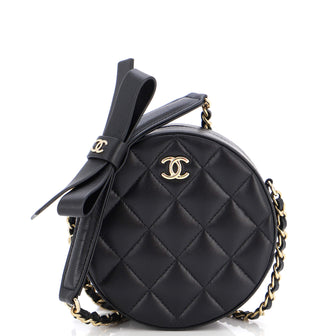 Chanel Bow Strap Round Clutch with Chain Quilted Lambskin