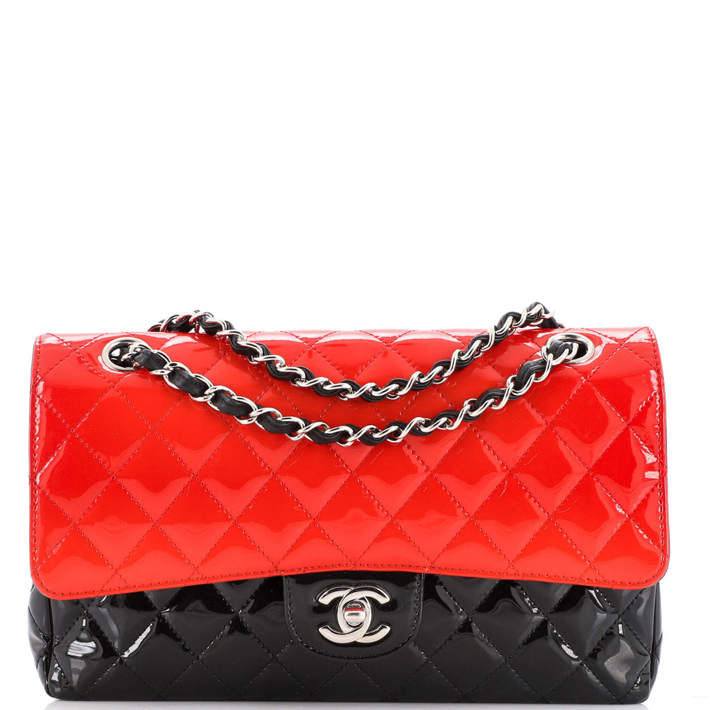 Chanel Bicolor Classic Double Flap Bag Quilted Patent Medium Black 21548239
