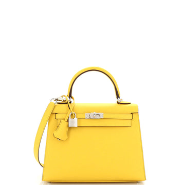 Hermes Kelly Handbag Yellow Epsom with Palladium Hardware 25