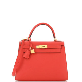Hermes Kelly Handbag Red Epsom with Gold Hardware 28